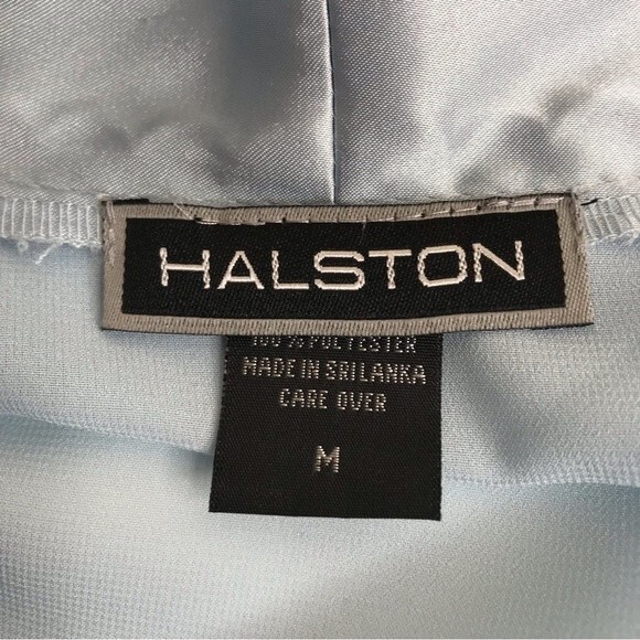 Halston Satin Trim Chiffon Bath Robe Light Blue Attached Tie Women Size Medium - Picture 11 of 16